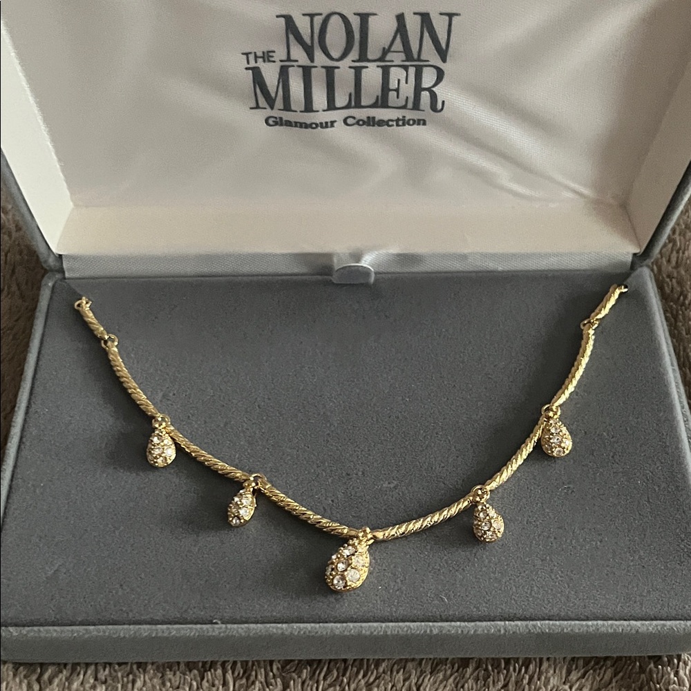 Nolan Miller Glamour Collection Gold Necklace with Crystal Drops